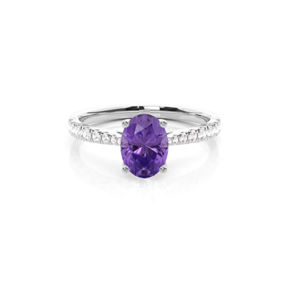 Prong Setting Amethyst Side Stone Engagement Ring