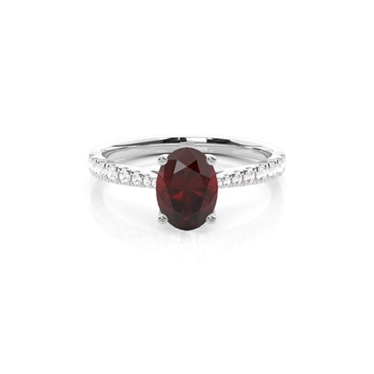 Prong Setting Garnet Side Stone Engagement Ring