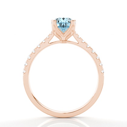 Verlobungsring Mit Aquamarin-Seitenstein In Krappenfassung