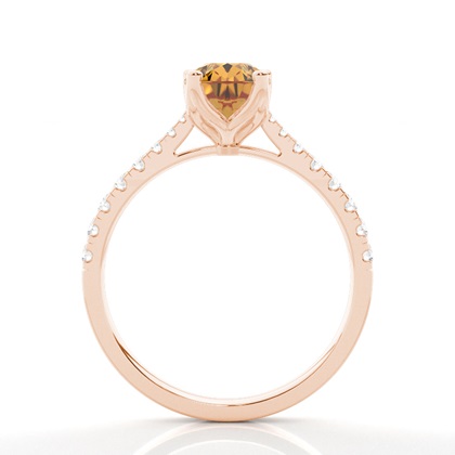 Verlobungsring Mit Citrin-Seitenstein In Krappenfassung