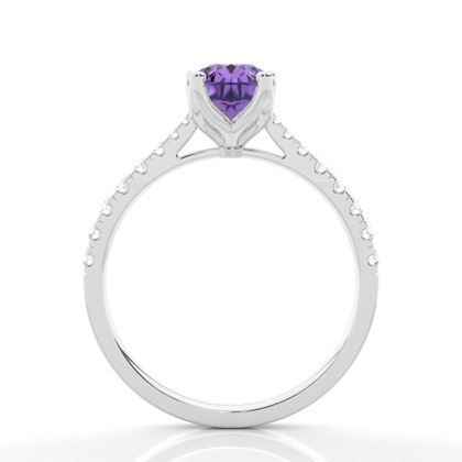 Verlobungsring Mit Amethyst-Seitenstein In Krappenfassung