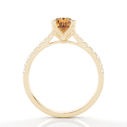Verlobungsring Mit Citrin-Seitenstein In Krappenfassung