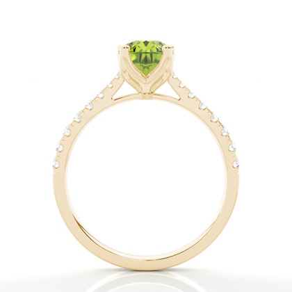 Verlobungsring Mit Peridot-Seitenstein In Krappenfassung