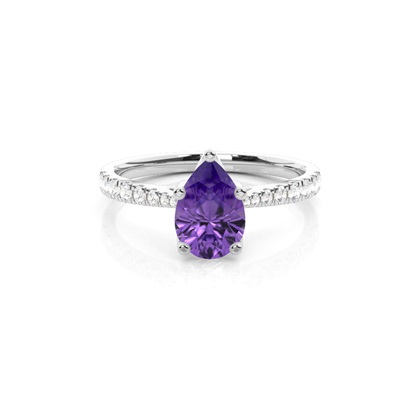 Prong Setting Amethyst Side Stone Engagement Ring