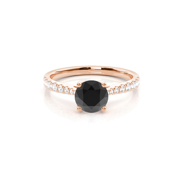 Round Black Diamond Side Stone Engagement Ring