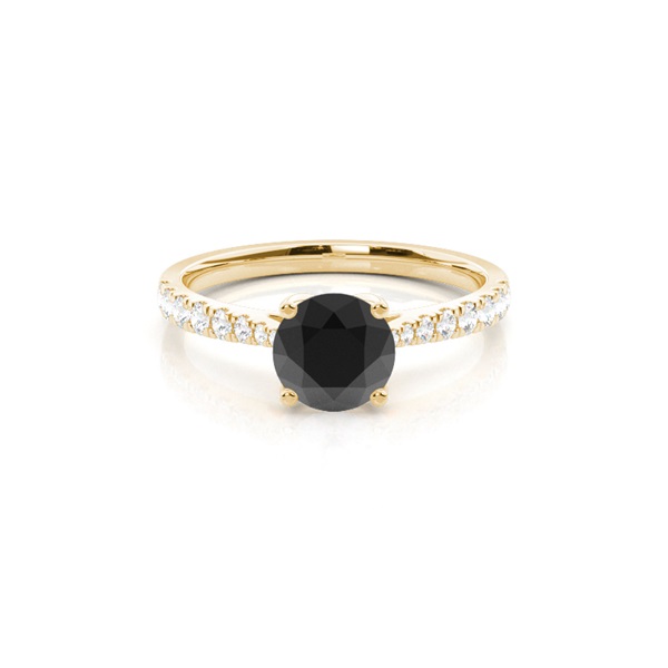 Round Black Diamond Side Stone Engagement Ring