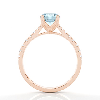 Verlobungsring Mit Aquamarin-Seitenstein In Krappenfassung