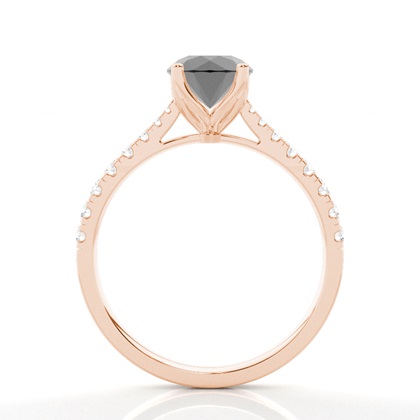 Round Black Diamond Side Stone Engagement Ring