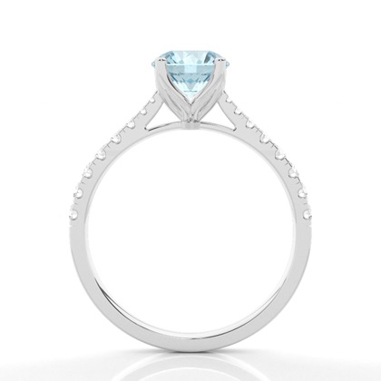 Verlobungsring Mit Aquamarin-Seitenstein In Krappenfassung