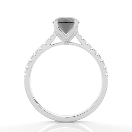 Round Black Diamond Side Stone Engagement Ring