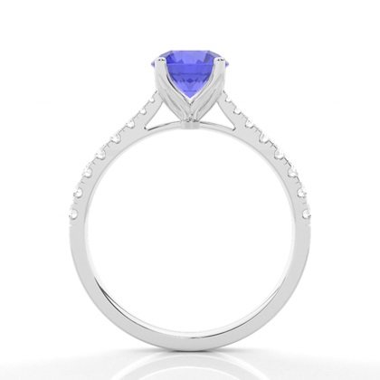 Verlobungsring Mit Tansanit-Seitenstein In Krappenfassung