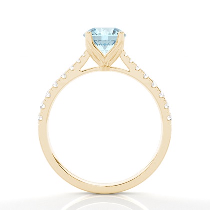 Verlobungsring Mit Aquamarin-Seitenstein In Krappenfassung