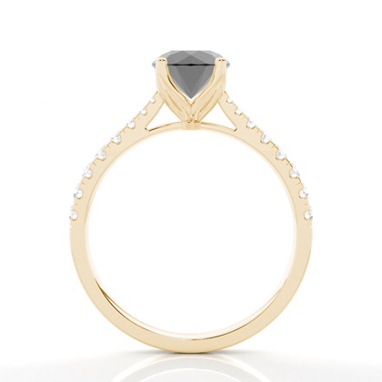 Round Black Diamond Side Stone Engagement Ring