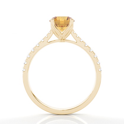 Verlobungsring Mit Citrin-Seitenstein In Krappenfassung