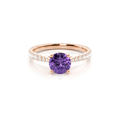 Prong Setting Amethyst Side Stone Engagement Ring