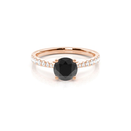 Round Black Diamond Side Stone Engagement Ring