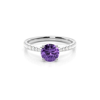 Prong Setting Amethyst Side Stone Engagement Ring