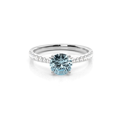 Prong Setting Aquamarine Side Stone Engagement Ring