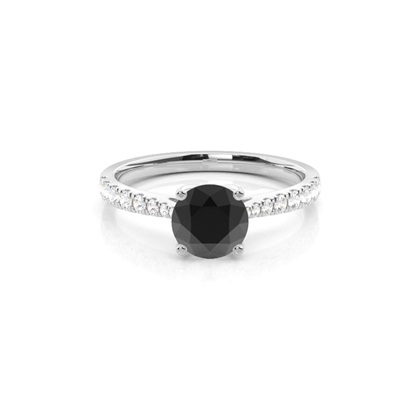 Round Black Diamond Side Stone Engagement Ring