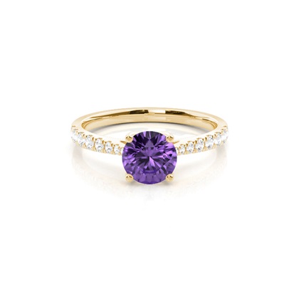 Prong Setting Amethyst Side Stone Engagement Ring