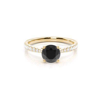 Round Black Diamond Side Stone Engagement Ring