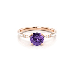 Prong Setting Amethyst Side Stone Engagement Ring