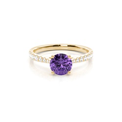 Prong Setting Amethyst Side Stone Engagement Ring