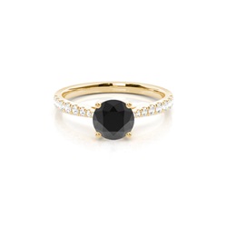 Round Black Diamond Side Stone Engagement Ring
