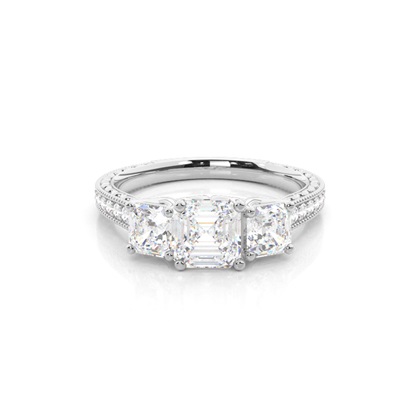 Asscher 3 Stone Diamond Rings