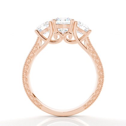 Cushion Rose Gold Trilogy Engagement Rings