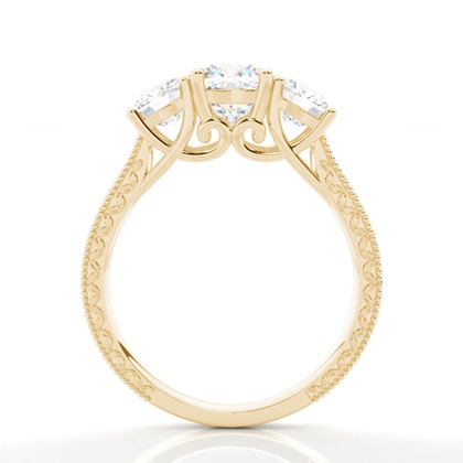 Cushion Yellow Gold Trilogy Engagement Rings