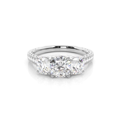 Cushion 3 Stone Diamond Rings