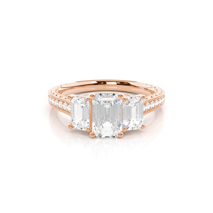 Emerald Rose Gold Diamond Rings Three Stone