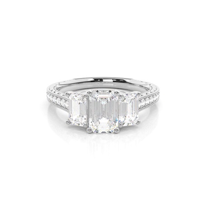 Emerald Diamond Rings Three Stone