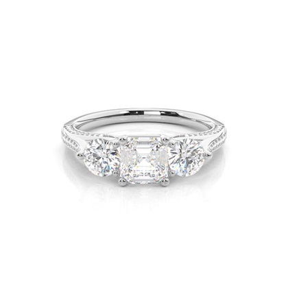 Asscher 3 Stone Diamond Rings