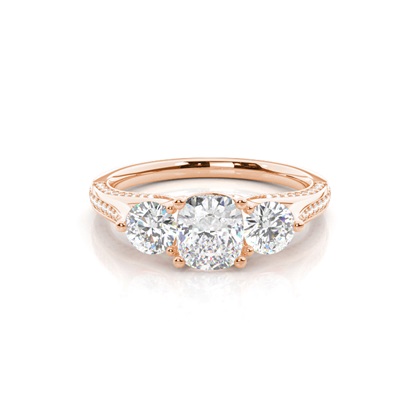 Cushion Rose Gold 3 Stone Diamond Rings