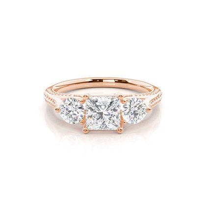 Princess Rose Gold Diamond Rings Three Stone