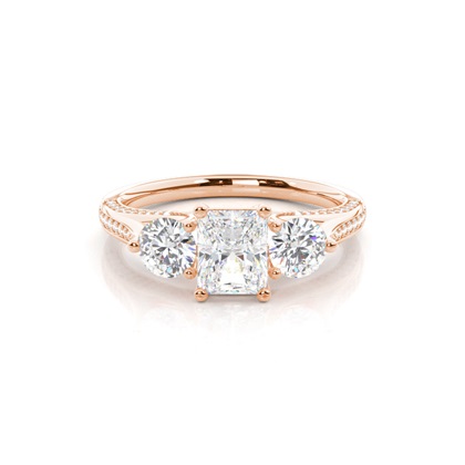 Radiant Rose Gold 3 Stone Diamond Rings