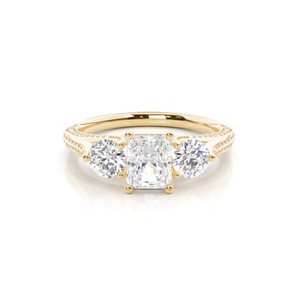 Radiant Yellow Gold 3 Stone Diamond Rings