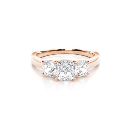 Cushion Rose Gold 3 Stone Diamond Rings