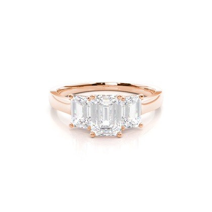 Emerald Rose Gold Diamond Rings Three Stone