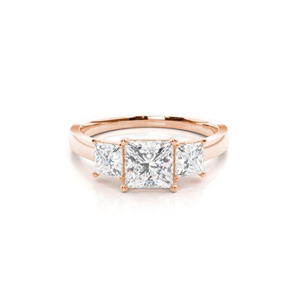 Princess Rose Gold Diamond Rings Three Stone