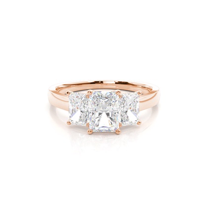 Radiant Rose Gold 3 Stone Diamond Rings