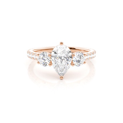 Pear Rose Gold 3 Stone Diamond Rings