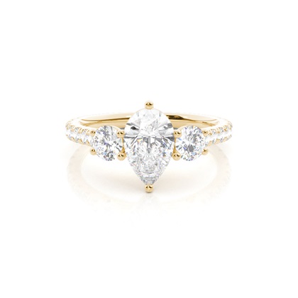 Pear Yellow Gold 3 Stone Diamond Rings