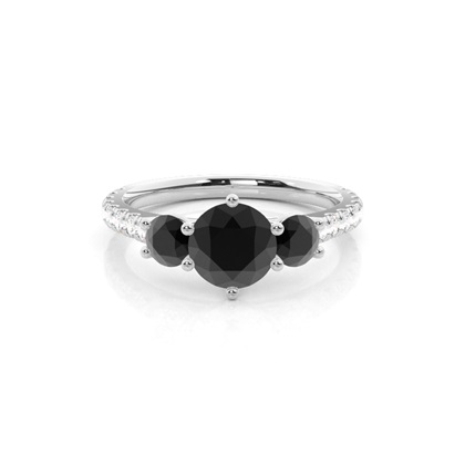 Prong Setting Black Diamond Trilogy Engagement Ring