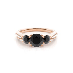 Prong Setting Black Diamond Trilogy Engagement Ring