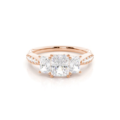 Radiant Rose Gold 3 Stone Diamond Rings