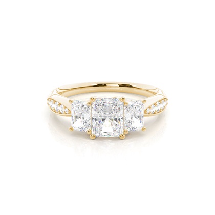 Radiant Yellow Gold 3 Stone Diamond Rings