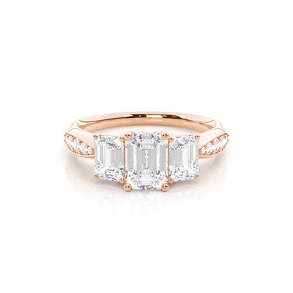 Emerald Rose Gold Diamond Rings Three Stone
